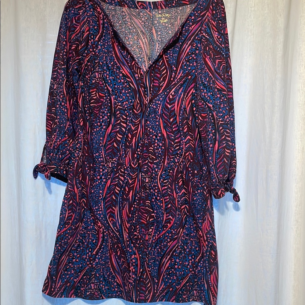 Lilly Pulitzer Blue and Pink Ruffled Sundress with V-Neck